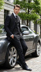 Men's Black Denim Fabric Suit – Classic Three Piece Denim Suit for Wedding, Prom and Church Wear
