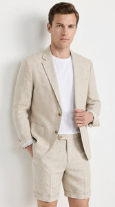 Men’s Tan Linen Suit with Shorts, 2 Piece Summer Short Suit, Casual Beach Wedding Outfit