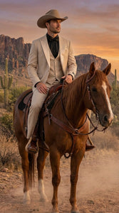 Men’s Tan Cowboy Suit – Western Formal Two Piece Suit for Weddings,  Champaign Sand Color