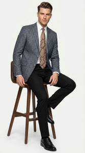 Men’s Charcoal Gray Windowpane Check Blazer – Classic Two Button Formal Sport Coat Jacket