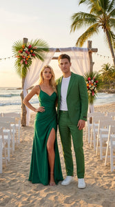 Men’s Emerald Green Linen Suit Set – Lightweight Summer Blazer and Pants, Casual Formal Summer Suit, Breathable Wedding Party Outfit