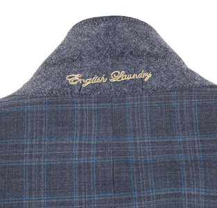 English Laundry 2-Piece Gray Plaid Wool Blend Slim Fit Dress Suit
