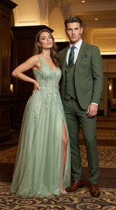 Men’s Forest Green Three Piece Suit – Double Breasted Vest Formal Wedding and Business Suit Set Olive Green Slim Fit