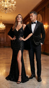 Men’s Black Velvet Dinner Jacket Blazer with Satin Lapel – Formal Evening Tuxedo Style Jacket Polk Dots Pattern + Free bowtie