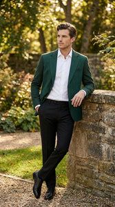 Zacchi Brand Men’s Dark Green Textured Blazer – Classic Single Button Sport Coat with Notch Lapel Formal Jacket