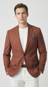 Mens Rustic Brown Light Burnt Orange Copper Blazer – Classic Fit Single Breasted Formal Casual Dress Jacket