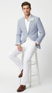 Mens Blue Seersucker Blazer – Lightweight Striped Summer Sport Coat Casual Smart Formal Jacket
