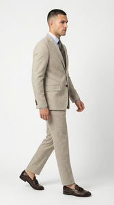 Men’s Light Tan Tweed Suit – Classic Beige Two Piece Suit, Herringbone Formal Wear, Vintage Style Business & Wedding Outfit for Men