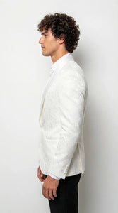 Men’s White Paisley Disco Blazer 1980s Style Jacket – Shawl Lapel Formal Party Blazer, Elegant Masquerade Club Wear, Stylish Evening Outfit
