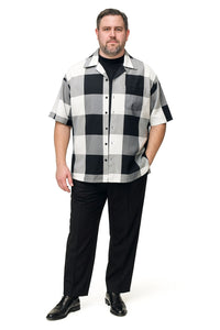 Mens Black and White Checkered Short Sleeve Shirt Set – Casual Two-Piece Summer Outfit