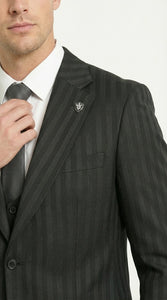 Men’s Black Pinstripe 3 Piece Suit – Vested Formal Business Suit for Wedding, Office, Prom and Party Wear