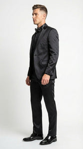 Men’s All Shiny Black Satin Suit – Black Satin Tuxedo Suit for Prom, Wedding, Formal Party and Evening Events Double breasted Vest