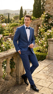Men’s Indigo Sapphire Royal Blue Tuxedo Suit Set, Classic Formal Wedding Prom Dinner Jacket Tux Light Blue Cobalt Color