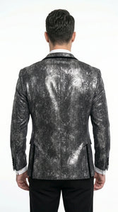 Men’s Black and Charcoal Gray Snakeskin Print Blazer, Animial Exotic Skin Alligator Crocodile Texture