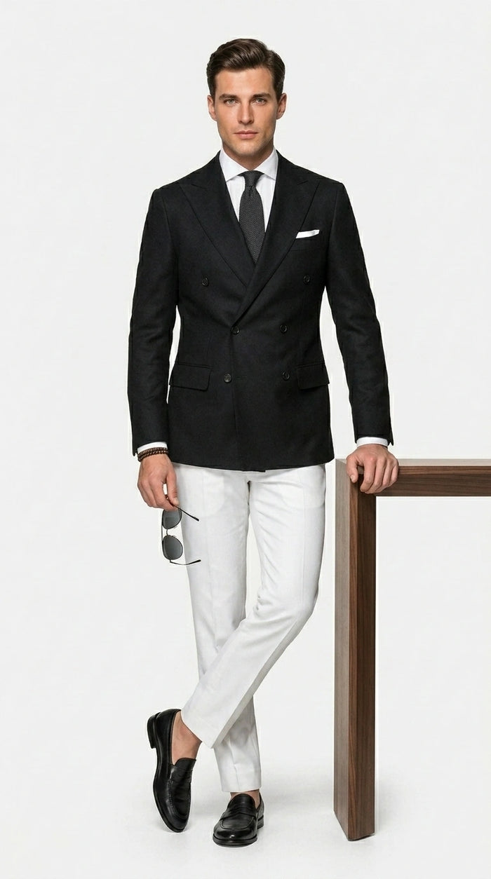 Men’s Black Double Breasted Blazer, Formal Wedding Business Casual Sport Coat Jacket