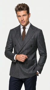 Men’s Charcoal Double Breasted Blazer, Formal Wedding Business Casual Sport Coat Jacket Wool Fabric
