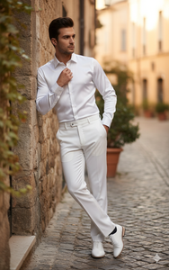 Men’s White Satin Dress Shirt – Classic Long Sleeve Formal Shirt for Weddings, Parties, and Business Wear