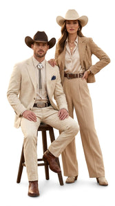 Men’s Natural Sand Linen Western Suit – Cowboy Wedding Jacket & Pants Linen Suit