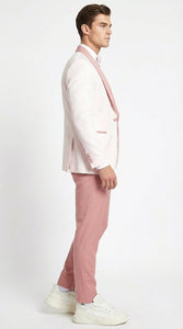 Men’s Cream and Rose Pink Prom Suit – Cream Tuxedo Jacket with Rose Pink Pants and Shawl Lapel Formal Suit for Prom and Wedding