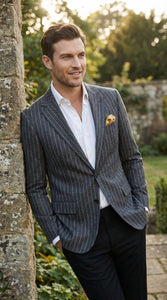 Mens Charcoal Pinstripe Blazer – Classic Tailored Formal Jacket for Business, Office and Evening Wear