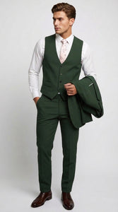 Men’s Forest Green 3 Piece Wedding Suit, Formal Groom Groomsmen Dress Suit Set
