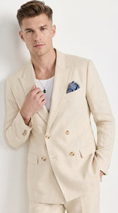 Men’s Light Beige Linen Double-Breasted Suit – Summer Wedding, Beach and Formal 2-Piece Suit