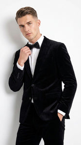 Men’s Black Velvet 2-Piece Suit – Notch Lapel Wedding, Prom and Formal Evening Suit