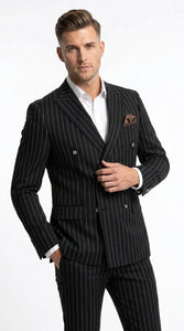 Men's Black Pinstripe Tuxedo Suit – Classic  & 1920s Gangster Formal Wear Vintage 1940s 1930s Look