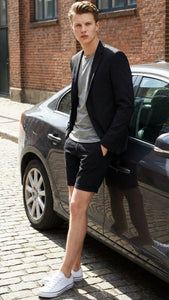 Men’s Black Summer Business Suit with Shorts Pants Set