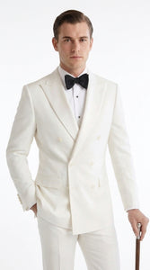 Men’s Ivory Double-Breasted Tuxedo – Vintage Wedding, Prom and Black-Tie Formal Suit off white cream