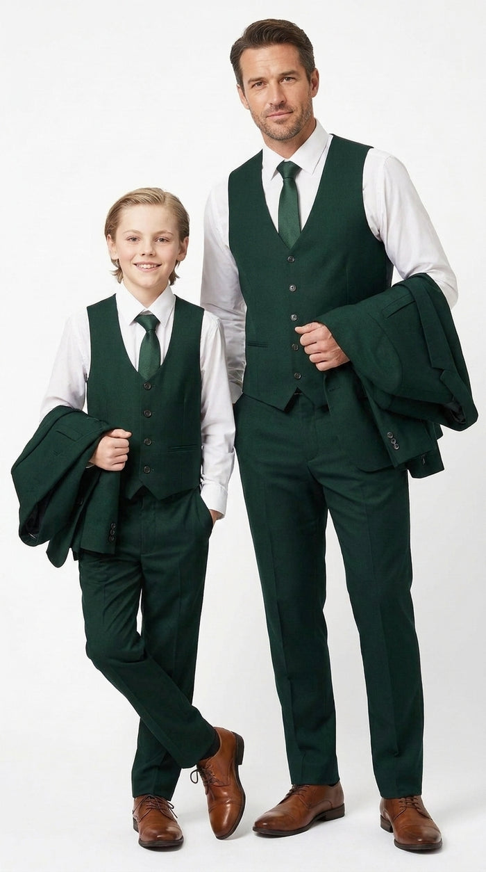 Dad & Son Matching Dark Green 3-Piece Suits – Father and Son Wedding Formal Suits