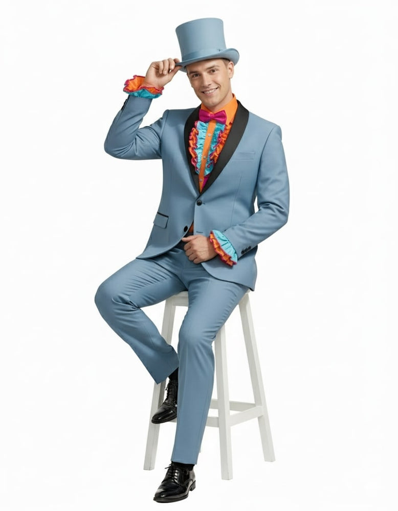 Dumb and Dumber Light Blue Tuxedo Costume for Men with Matching Top Hat – Classic 90s Party and Halloween Suit