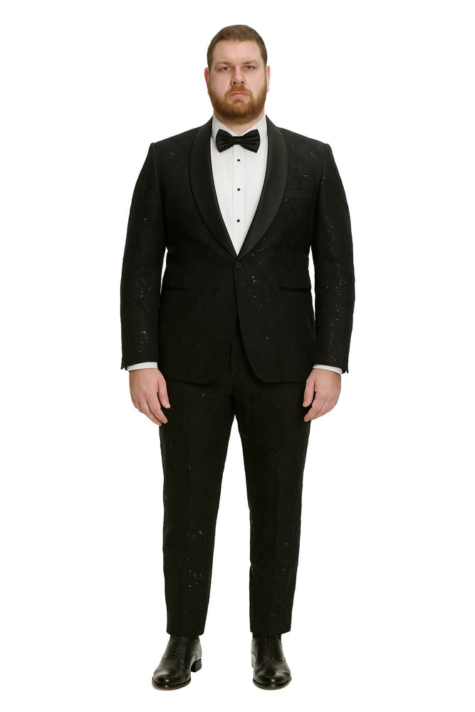 Black Sequin Tuxedo Suit with Satin Shawl Lapel – Mens Slim Fit Formal Prom and Wedding Attire