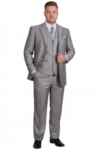 Men’s Light Gray 3-Piece Modern Fit Suit with Vest – Classic Formal Business and Wedding Attire