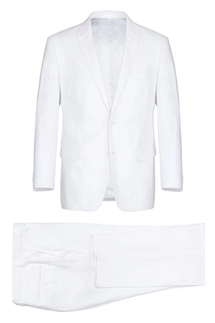 Mens Basic Two Button Classic Fit Linen Summer Suit in White