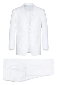 Mens Basic Two Button Classic Fit Linen Summer Suit in White
