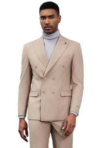 Men's Designer Stacy Adams Classic Double Breasted Suit in Tan