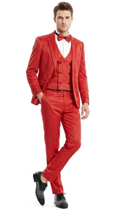 Tazio Men’s Cherry Red and Black  Polka-Dot 3-Piece Suit – Skinny Fit Prom, Wedding and Party Suit or Tuxedo