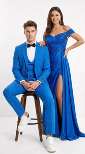 Tazzio Men’s French Color Royal Blue Peak Lapel Skinny Fit Suit – 2-Piece Wedding, Prom & Formal Suit indigo Cobalt Blue