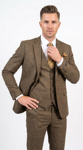 Men's Great Gatsby Brown Checker Plaid Texture 3-Piece Suit – Classic Fit Business, Wedding & Formal Suit Set - Victorian style 1920s