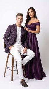 Men's Purple Windowpane Sport Coat – Classic Fit Plaid Blazer Jacket for Business, Wedding & Casual Wear