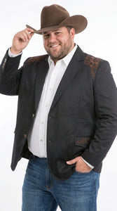 Men’s Black & Brown Western Blazer – Cowboy Sport Coat with Brown Embroidered Shoulder & Back Design