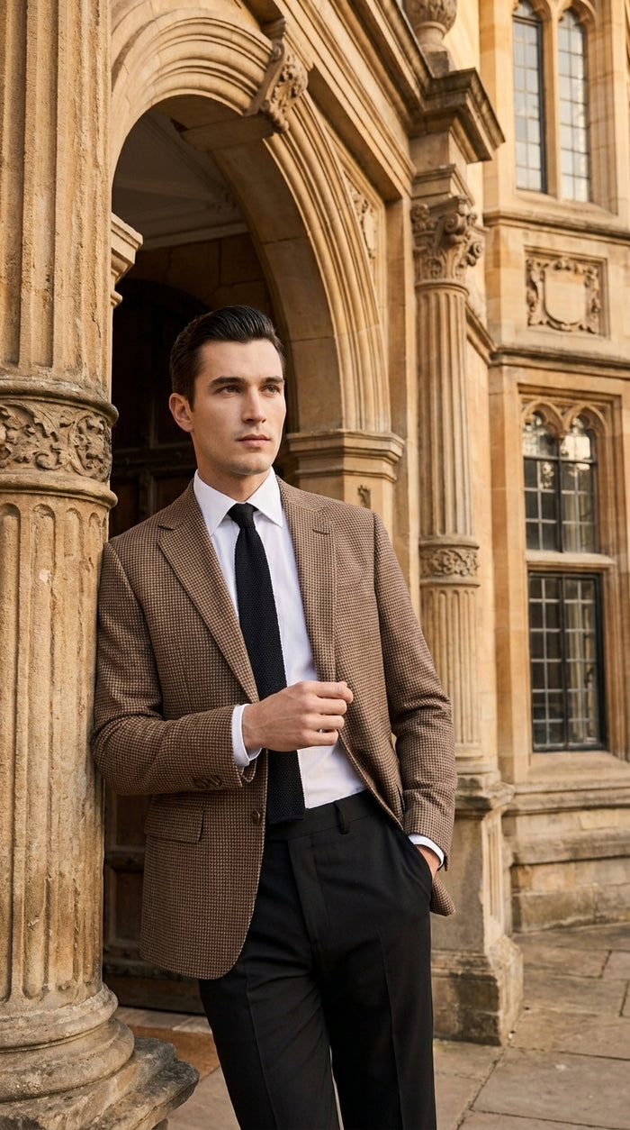 Men’s Vintage Brown Houndstooth Blazer – 1950s Coffee Check Sport Coat