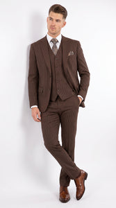 Men’s Brown Pinstripe Edwardian 3 Piece Suit – Vintage Victorian Wedding Suit with Vest