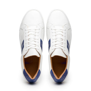 Zelli Olympias Crocodile-Trimmed Calfskin Sneakers in White and Navy