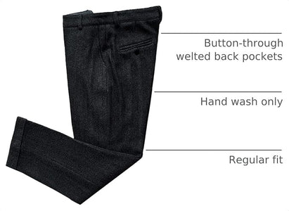 Mens Vintage Tweed Dress Pants Slacks Trousers Regular Fit Suit Pants in Black - view 2