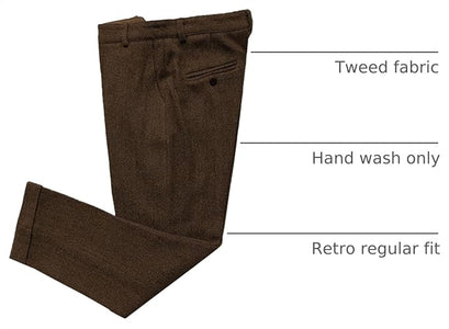 Mens Vintage Tweed Dress Pants Slacks Trousers Regular Fit Suit Pants in Brown - view 4