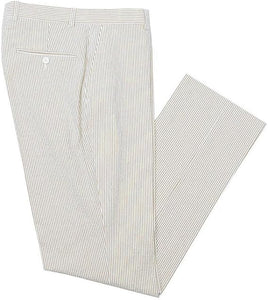 Mens Seersucker Pants - Summer Casual Pinstripe Modern Fit in Color Beige