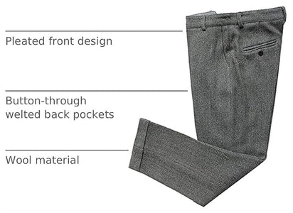Mens Vintage Tweed Dress Pants Slacks Trousers Regular Fit Suit Pants in Grey - view 3