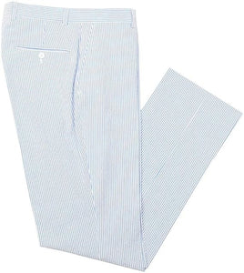 Mens Seersucker Pants - Summer Casual Pinstripe Modern Fit in Color Blue